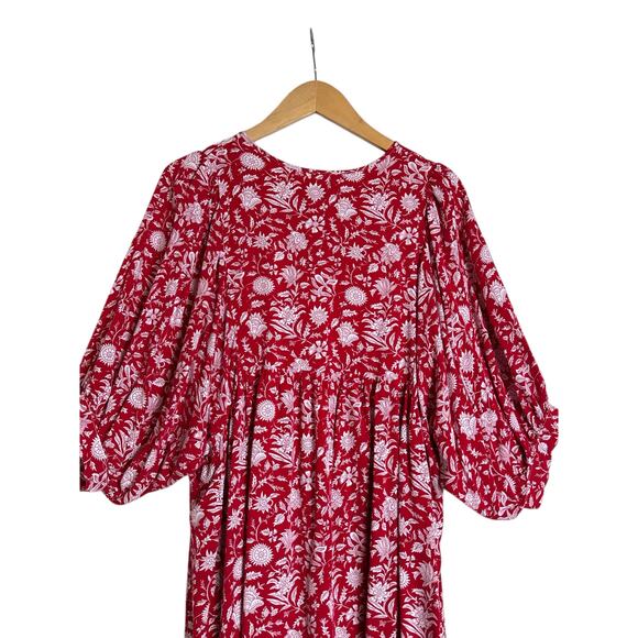 Lightweight Women's Spring Morning Flower Boho Smock Mini Dress Sz XL Red White - Picture 4 of 8